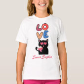 Cute Black Cat with Heart Sunglasses & Cupcake  Tシャツ (正面)