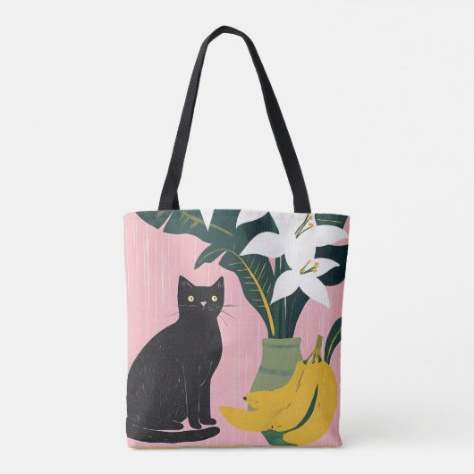 Cute Black cat with White Flower トートバッグ (裏面)