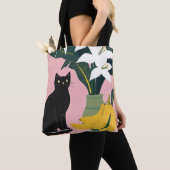 Cute Black cat with White Flower トートバッグ (クローズアップ)