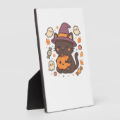 Cute Black Cat with Witch Hat – Kawaii Halloween A フォトプラーク (側面)