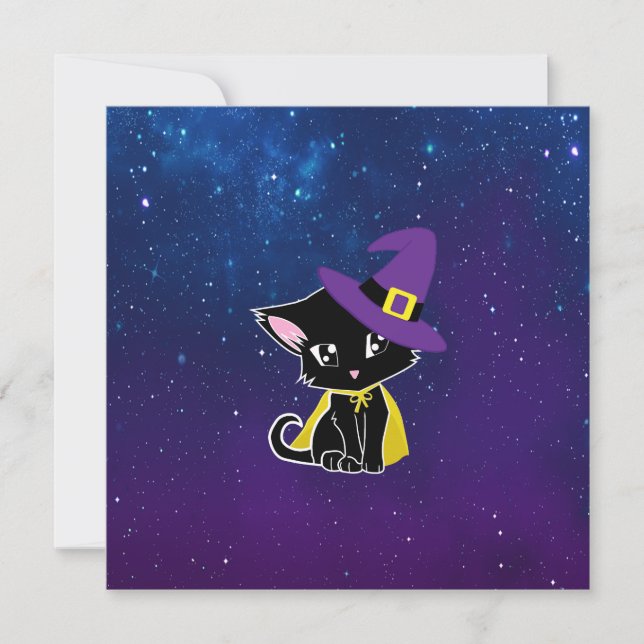 Cute Black Cat Wizard Under the Stars Keychain (正面)