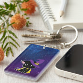 Cute Black Cat Wizard Under the Stars Keychain キーホルダー (正面右)