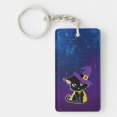 Cute Black Cat Wizard Under the Stars Keychain キーホルダー (正面)