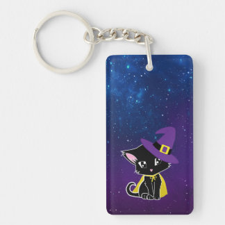 Cute Black Cat Wizard Under the Stars Keychain キーホルダー