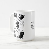 Cute Black Cats Doodles Pattern Kawaii Meow コーヒーマグカップ (正面左)