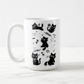 Cute Black Cats Doodles Pattern Kawaii Meow コーヒーマグカップ (左)