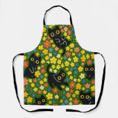 Cute Black Cats Floral Meadow Pattern エプロン (正面)