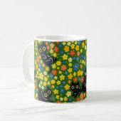 Cute Black Cats Floral Meadow Pattern コーヒーマグカップ (正面左)