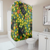 Cute Black Cats Floral Meadow Pattern シャワーカーテン (インサイチュ)