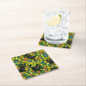 Cute Black Cats Floral Meadow Pattern スクエアペーパーコースター (インサイチュ)