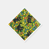 Cute Black Cats Floral Meadow Pattern スタンダードカクテルナプキン (角)