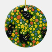 Cute Black Cats Floral Meadow Pattern セラミックオーナメント (裏面)