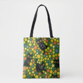 Cute Black Cats Floral Meadow Pattern トートバッグ (正面)