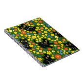 Cute Black Cats Floral Meadow Pattern ノートブック (右側)