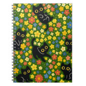 Cute Black Cats Floral Meadow Pattern ノートブック (正面)
