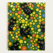 Cute Black Cats Floral Meadow Pattern プランナー手帳 (正面)