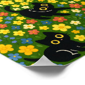 Cute Black Cats Floral Meadow Pattern ポスター (角)