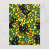 Cute Black Cats Floral Meadow Pattern ポストカード (正面)