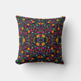 Cute black colorful abstract flowers クッション