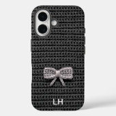 Cute Black Crochet Bow Yarn Custom Name Case-Mate iPhoneケース (裏面)