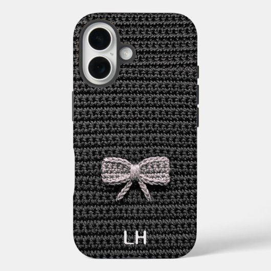 Cute Black Crochet Bow Yarn Custom Name Case-Mate iPhoneケース (裏面)