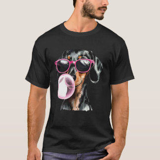 Cute Black Dachshund Dog with Heart Glasses Bubble Tシャツ
