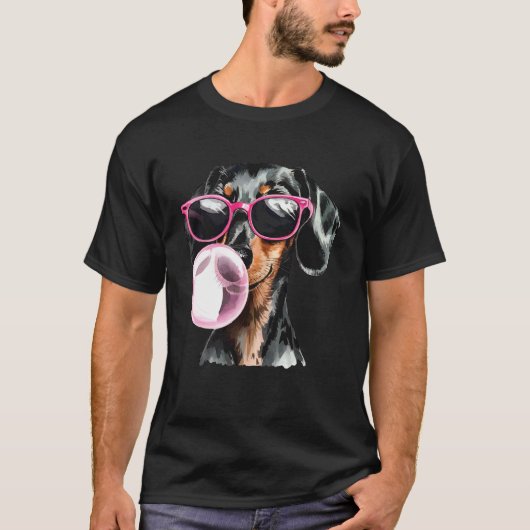 Cute Black Dachshund Dog with Heart Glasses Bubble Tシャツ (正面)