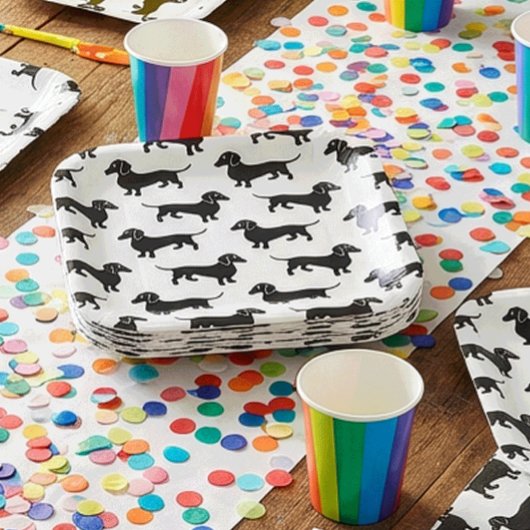 Cute Black Dachshund Pattern ペーパープレート