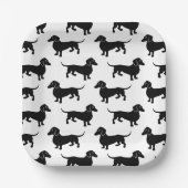 Cute Black Dachshund Pattern ペーパープレート (正面)