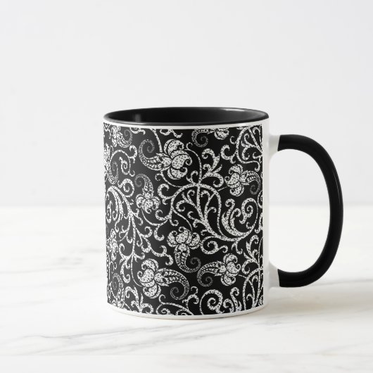 Cute black dalmatian  flowers background design マグカップ (右)