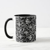 Cute black dalmatian  flowers background design マグカップ (左)