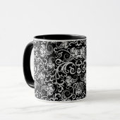 Cute black dalmatian  flowers background design マグカップ (正面左)