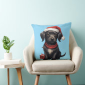 Cute Black Dog at Christmas クッション (椅子)