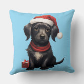 Cute Black Dog at Christmas クッション (裏面)