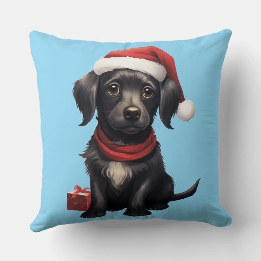 Cute Black Dog at Christmas クッション (裏面)
