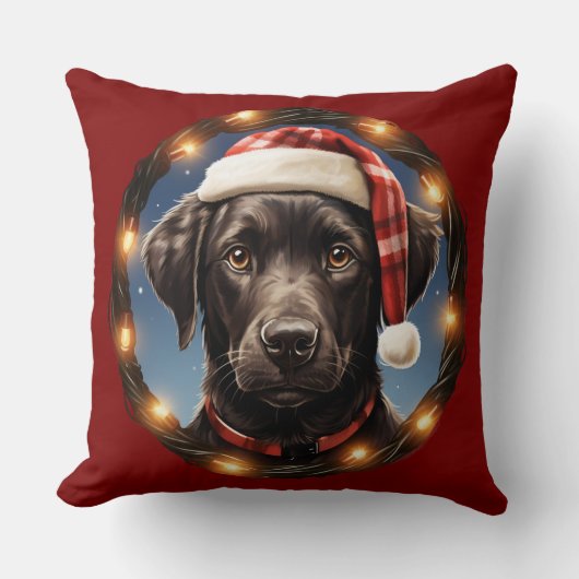 Cute Black Dog at Christmas クッション (正面)