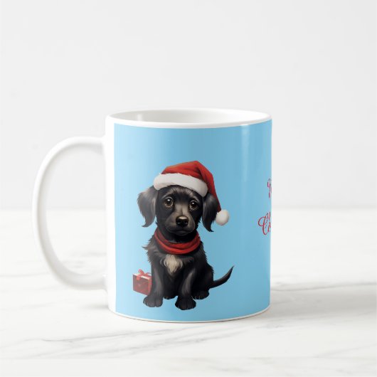 Cute Black Dog at Christmas コーヒーマグカップ (左)