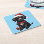 Cute Black Dog at Christmas スクエアペーパーコースター (アングル)