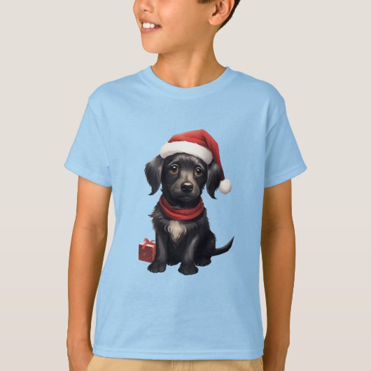 Cute Black Dog at Christmas Tシャツ (正面)