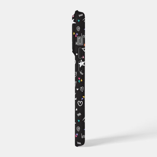 Cute Black Doodle Pattern Phone Case with Hearts  iPhoneケース (左側面)