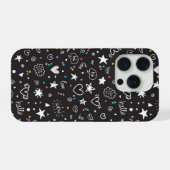 Cute Black Doodle Pattern Phone Case with Hearts  iPhoneケース (裏面横)