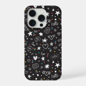 Cute Black Doodle Pattern Phone Case with Hearts  iPhoneケース (裏面)