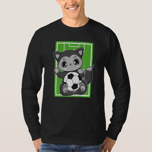 Cute Black Fox With Soccer Plays Football Team Spo Tシャツ (正面)