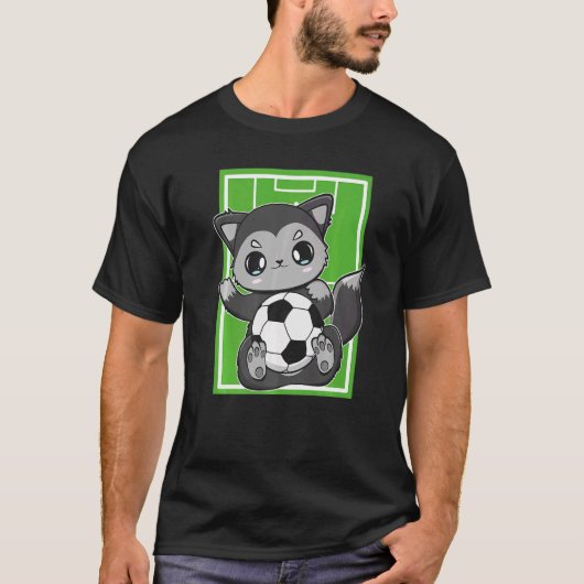 Cute Black Fox With Soccer Plays Football Team Spo Tシャツ (正面)