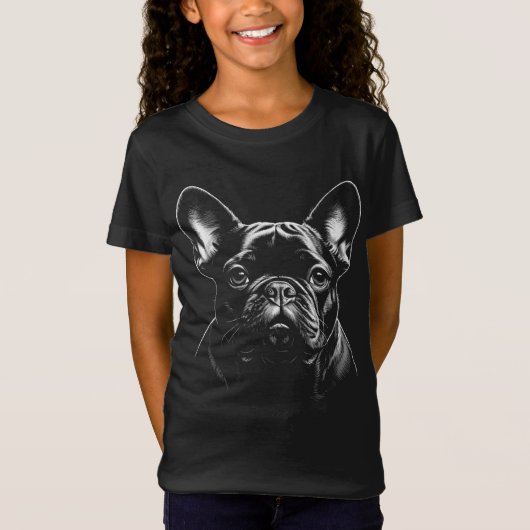 Cute Black French Bulldog Frenchie Puppy Girls Tシャツ (正面)