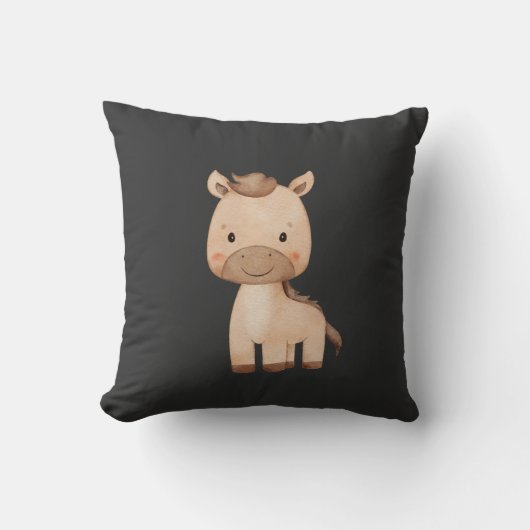 Cute Black Horse  クッション (正面)