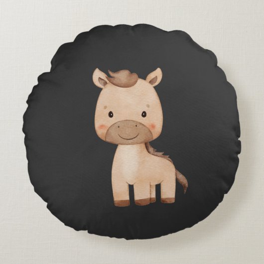 Cute Black Horse  ラウンドクッション (正面)