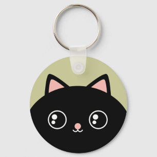 Cute Black Kawaii Kitty Round Keychain キーホルダー