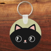 Cute Black Kawaii Kitty Round Keychain キーホルダー (正面)
