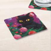 Cute Black Kitten and Christmas Tree スクエアペーパーコースター (アングル)